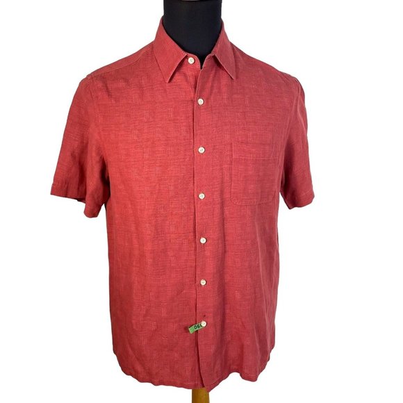 Men Tasso Elba Island Shirt Medium Chest Pocket Silk/Linen Short Sleeve Casual - Picture 1 of 14